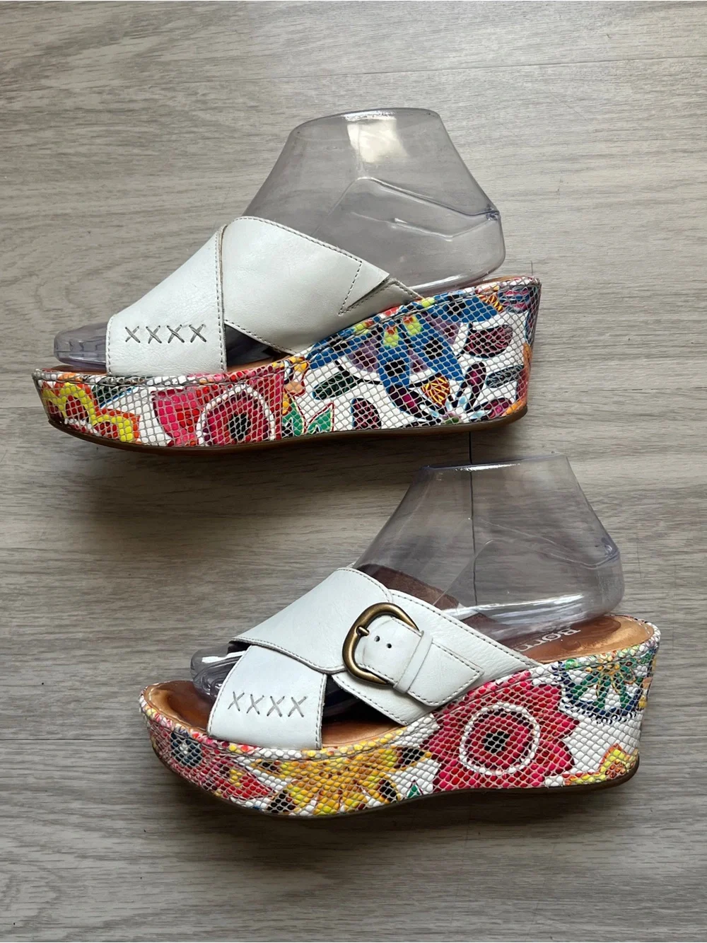 Børn White Leather Floral Platform Wedge Sandals Size 8M Boho